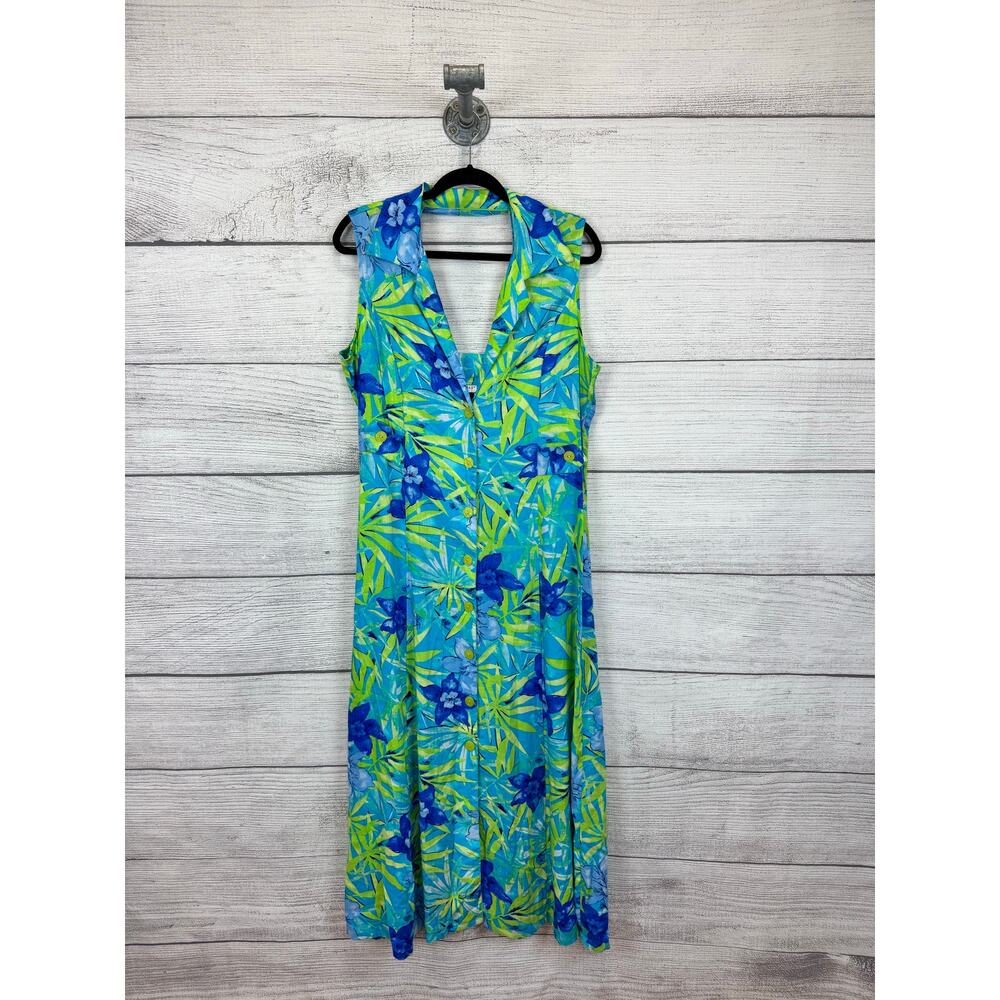 White Stag Women's Blue & Green Tropical Summer Vacation Dress Size Large